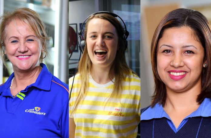 A photo collage by NOWinsa featuring Cash Crusaders franchisee Susan Marx [left], EWN sportscaster Cato Louw {middle}, and Ceagan Hendricks [right], from Cash Crusaders
