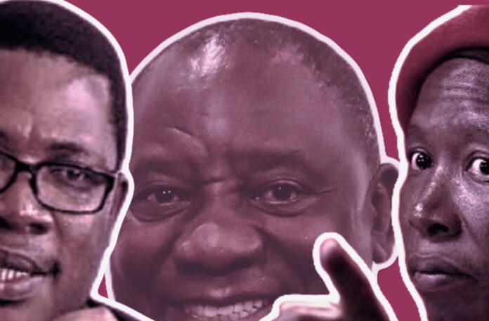 A sketch of EFF head Julius Malema and Gauteng Premier Panyaza Lesufi and President Cyril Ramaphosa at loggerheads.