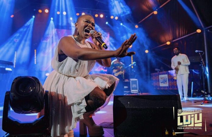 South African musician Zoë Modiga performing at the Standard Bank Luju Food and Lifestyle Festival.