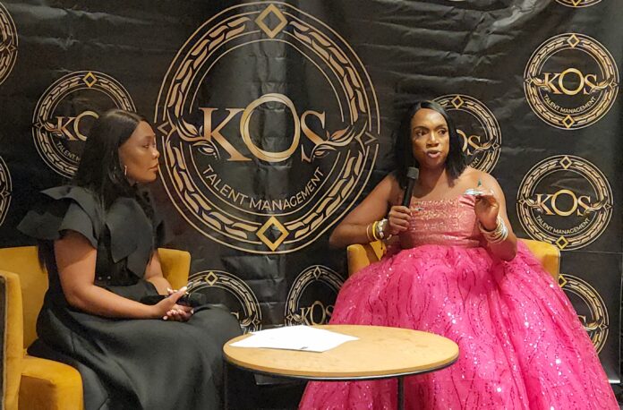 South African transgender activist Tyra Sindane speaking at the launch of KOS Casting Agency