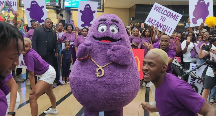 Grimace receives a warm welcome from adoring fans at OR Tambo International Airport