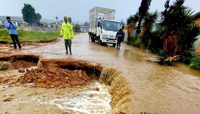Flood-damaged road in Cape Town.