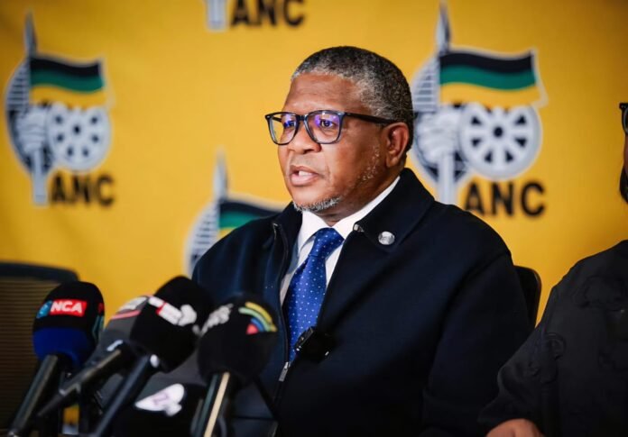 Fikile Mbalula speaking at an ANC press conference