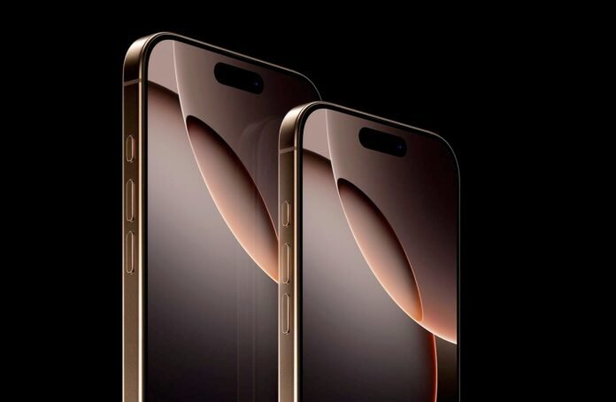 Two iPhones 16 side by side against a black background.
