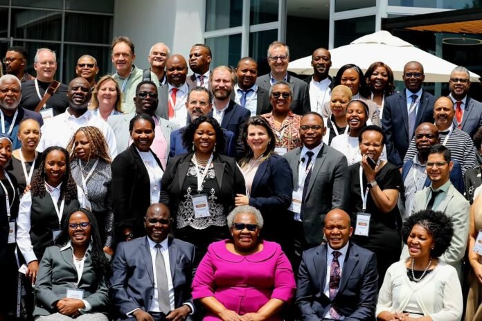 Department of Social Development Policy Colloquium Minister Tolashe with SASSA CEO and delegates at the From Grants to Growth Colloquium in Sandton.