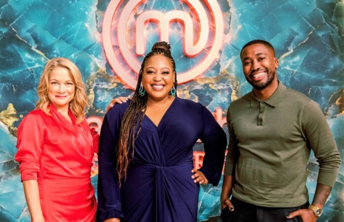 MasterChef SA judges Justine Drake, Zola Nene, and Katlego Mlambo pose together.