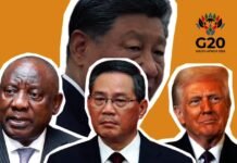 Calculated absence: Why Xi Jinping’s G20 delegation is a masterclass in confidence, not centralization Collage of global leaders - Ramaphosa, Trump , Xi Jinping & Li Qiang - with G20 South Africa 2025 logo.