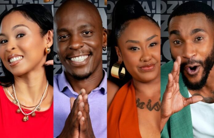 Short Alt Text: Dene Jones, Mmeli, Trixie and Que in Big Brother Mzansi S6 portraits.