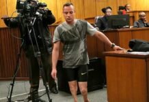 Forensic Camera That Convicted Oscar Pistorius Resurfaces in Phahlane Probe Oscar Pistorius walks on his stumps across a Pretoria courtroom during his 2016 resentencing to demonstrate physical vulnerability.