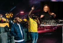 5 iconic DJ Marathon Sets that shaped South Africa’s dance music culture Collage of South African DJs Kabza De Small and DJ Maphorisa (Scorpion Kings) with DBN Gogo performing behind a DJ mixer, stage lights and crowd visible.
