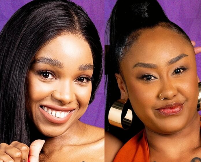 Portrait of Big Brother Mzansi Season 6 contestants Thandeka (left) and Trixie (right) against a purple studio background.