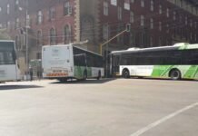 Fuel crisis hits Tshwane commuters as bus depots run dry Three Tshwane Bus Service buses at a city junction in front of a municipal building, highlighting disruptions from local fuel shortages in South Africa.