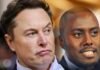 Elon Musk calls SA diplomat Clayson Monyela ‘asshole racist’ in Starlink row Close-up composite of Elon Musk and South African diplomat Clayson Monyela, highlighting their contrasting expressions during a public dispute over Starlink.