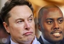 Elon Musk calls SA diplomat Clayson Monyela ‘asshole racist’ in Starlink row Close-up composite of Elon Musk and South African diplomat Clayson Monyela, highlighting their contrasting expressions during a public dispute over Starlink.