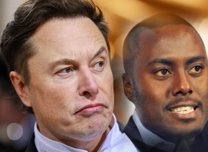 Close-up composite of Elon Musk and South African diplomat Clayson Monyela, highlighting their contrasting expressions during a public dispute over Starlink.