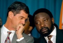 Ramaphosa appoints apartheid-era negotiator, confidante as US ambassador Close-up of Roelf Meyer and Cyril Ramaphosa in deep thought during CODESA negotiations. Meyer rests his chin on his hand while Ramaphosa looks on with a focused expression.