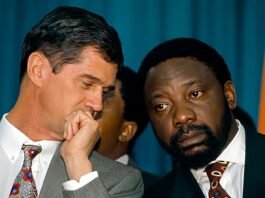 Ramaphosa appoints apartheid-era negotiator, confidante as US ambassador Close-up of Roelf Meyer and Cyril Ramaphosa in deep thought during CODESA negotiations. Meyer rests his chin on his hand while Ramaphosa looks on with a focused expression.