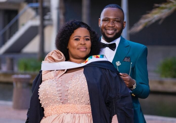 Dr Andile Mkhungo poses with his mother after graduating as a UKZN MBChB graduate in 2026