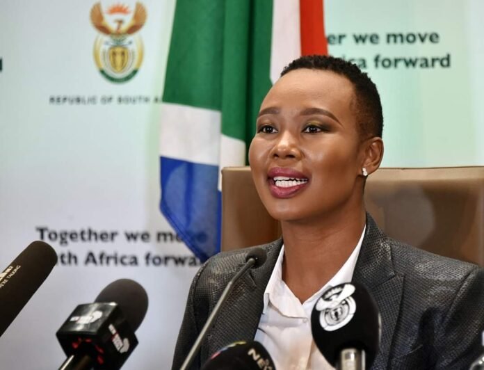 Minister Stella Ndabeni-Abrahams amid growing scrutiny over the R500 million Spaza Shop Support Fund beneficiaries list.