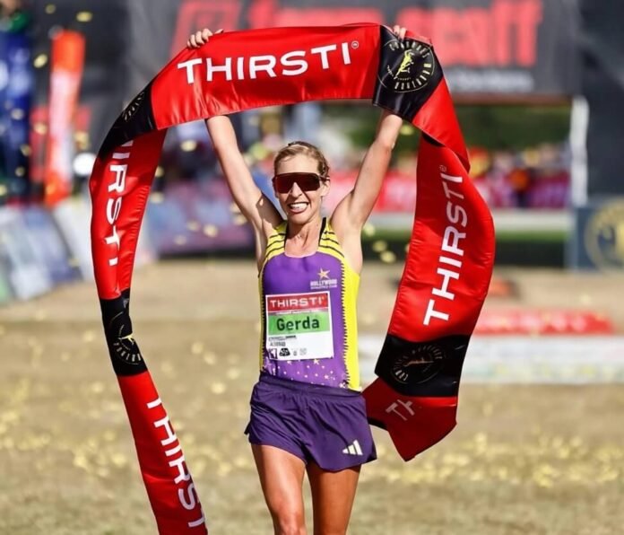 Gerda Steyn wins 2026 Comrades Marathon, celebrating fifth title at finish line in record-breaking performance