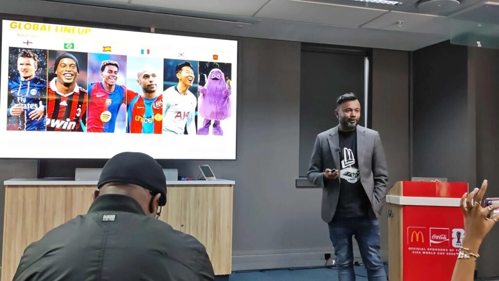 Krean Maistry, McDonald's South Africa Marketing Director, presenting the FIFA World Cup 2026 campaign at the Sandton head office launch