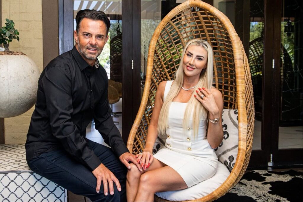 Peet Viljoen and Mel Viljoen posing together at a residential property.
