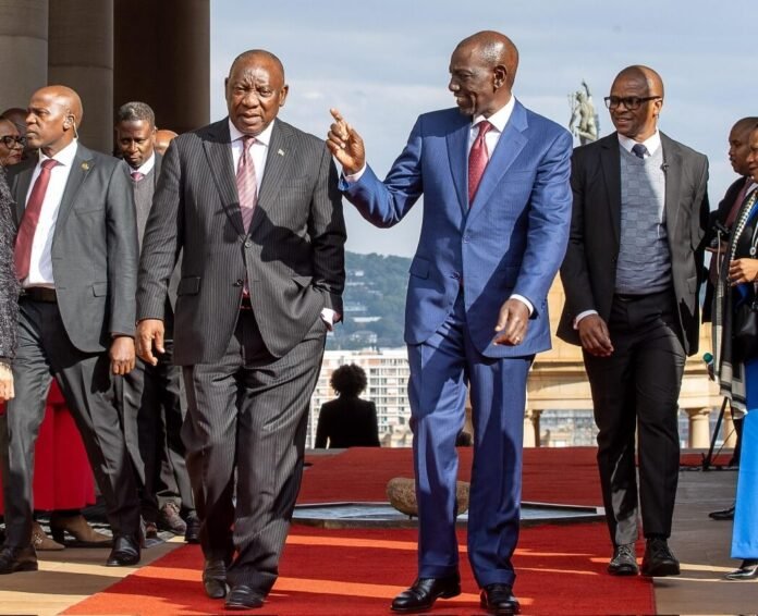 Presidents Ramaphosa and Ruto walk the red carpet at the Union Buildings, Tshwane, during Kenya state visit, June 2026