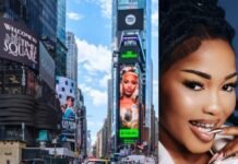‘It’s not AI’: Zee Nxumalo takes over New York’s most famous intersection Zee Nxumalo alongside her Spotify EQUAL Times Square billboard in New York, highlighting her growing global success.
