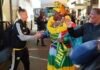 Mama Joy leads Banyana’s colourful Goals 4 Pads send-off as Morocco mission begins Mama Joy greets Gabriela Moodaly-Salgado during Banyana Banyana's WAFCON departure at OR Tambo Airport.