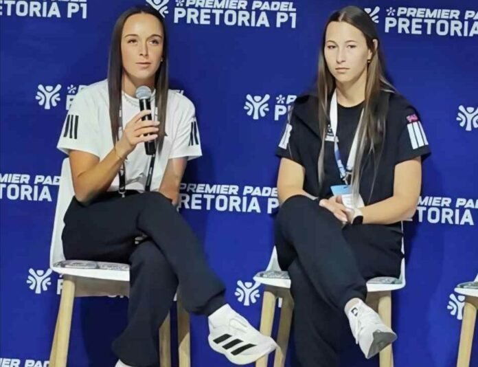 Linge Steenkamp and Zoë Kruger speak during the Pretoria Premier Padel P1 media briefing in Pretoria.