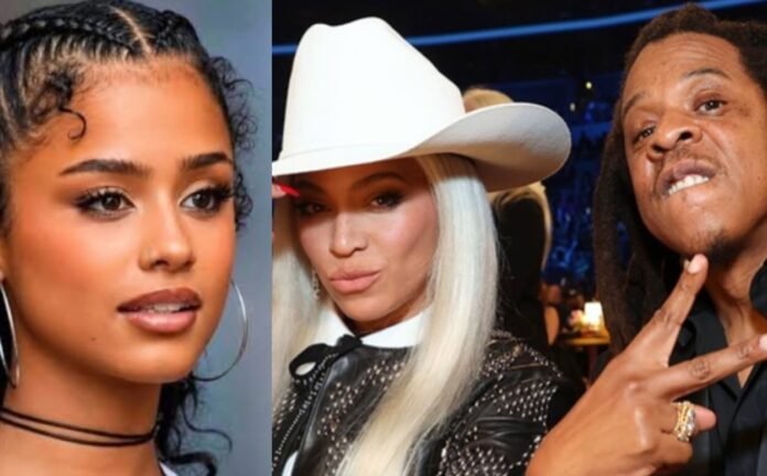 Collage of Tyla, Beyoncé and Jay-Z following Roc Nation signing rumours.