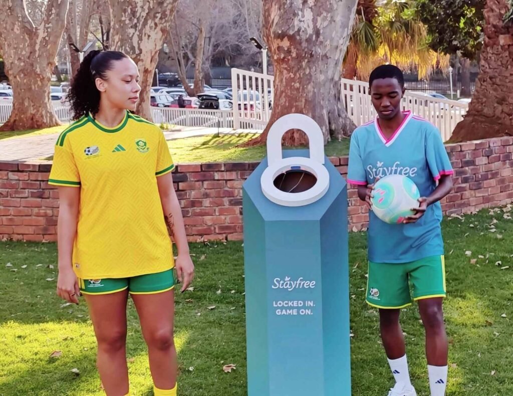 Banyana Banyana players feature in a Goals 4 Pads menstrual health campaign activation.