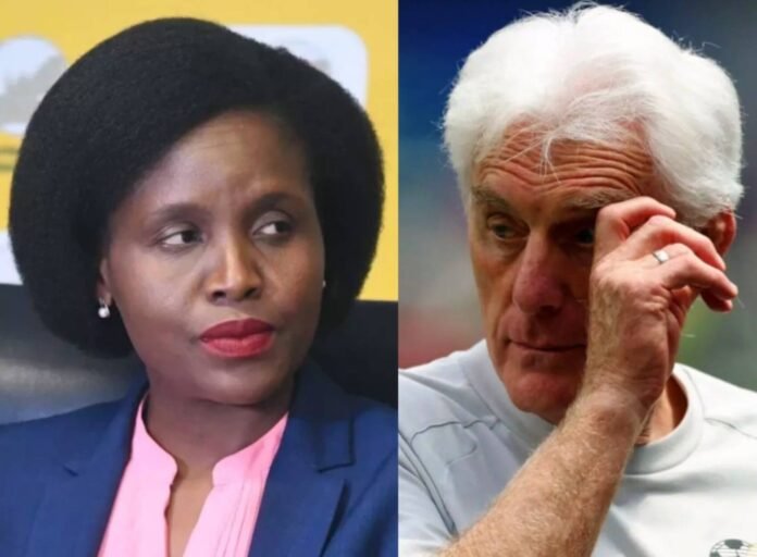 SAFA CEO Lydia Monyepao and former Bafana Bafana coach Hugo Broos