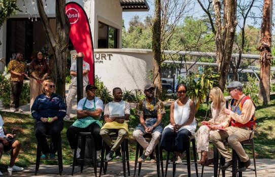 Abongile Sidzumo, third from left, joins artists and ambassadors at the Absa L’Atelier 40 Doors launch
