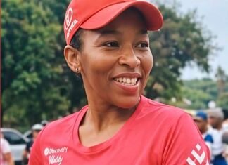 Fifth woman’s body found near Kempton Park amid serial killer fears Elizabeth Moselakgomo in red running gear at an outdoor race