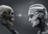 Jacob Coxon’s AI extinction warning sparks global calls for tighter AI rules Human skull facing a futuristic humanoid robot against a dark digital background