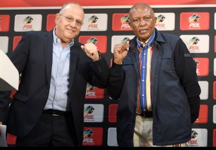 Betway Africa CEO Laurence Michel and PSL chairman Irvin Khoza at the Betway Premiership sponsorship launch