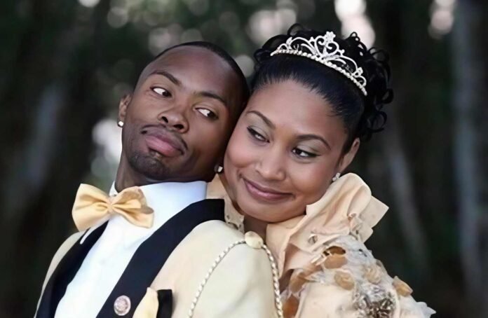 Bernard Parker and Wendy Cherry smiling together on their wedding day