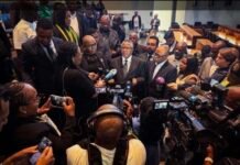 Mbalula collapses after ConCourt electoral win as ANC questions DA’s GNU role Fikile Mbalula addresses journalists surrounded by cameras and microphones after the ANC's Constitutional Court victory.
